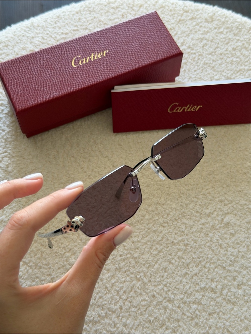 Cartier Rimless Sunglasses with Purple Lenses and Silver Accents pattern